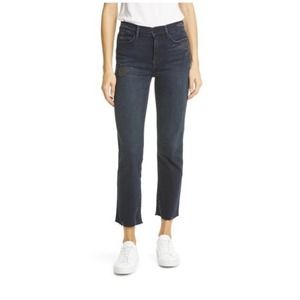 Frame Le High Straight Jeans Dark Wash High Waisted Distressed Raw‎ Hem Size 29